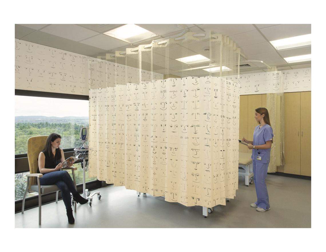 A rendering of Rob Pruitt’s proposed privacy curtains for hospital rooms at Jackson Health System.