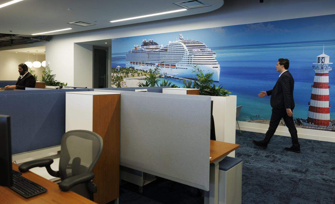 The new office space of MSC cruise line during a tour before the ribbon cutting ceremony on Monday, Jan. 26, 2026, at Block 55 at Sawyer's Walk in downtown Miami, Fla.