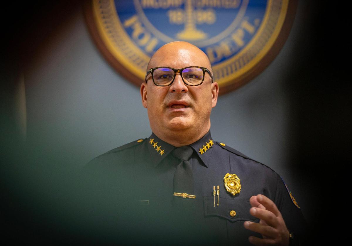 City of Miami Chief of Police Manny Morales speaks during a press conference about a Miami cop who was arrested Tuesday on a DUI charge after a Miami-Dade Schools police officer found him near a school passed out behind the wheel with a gun on his lap. The presser took place at the MDP headquarters in downtown Miami, on Wednesday November 01, 2023.