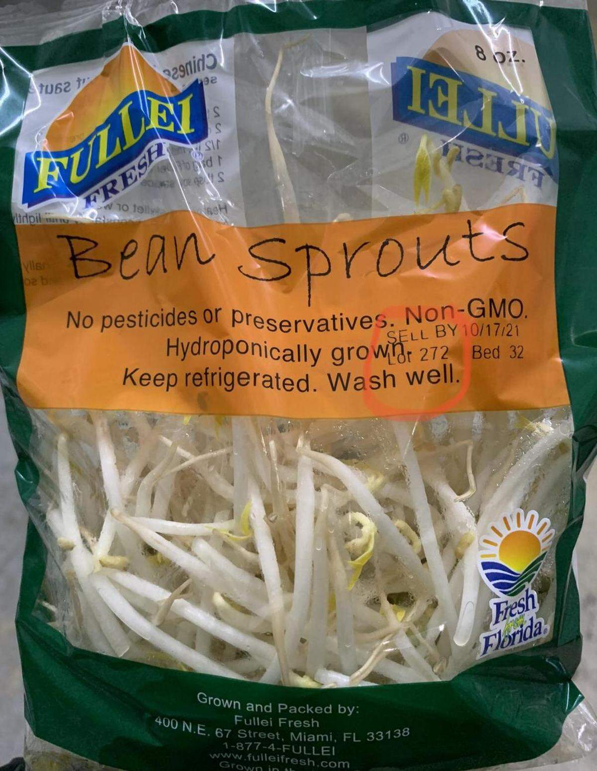 Fullei Fresh bean sprouts, in bags like these, were recalled on Oct. 5, 2021, due to possible listeria contamination.