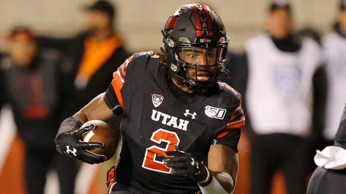Utah running back Zack Moss (2) carries the ball against California in the first half in an NCAA college football game Saturday, Oct. 26, 2019, in Salt Lake City. (AP Photo/Rick Bowmer)