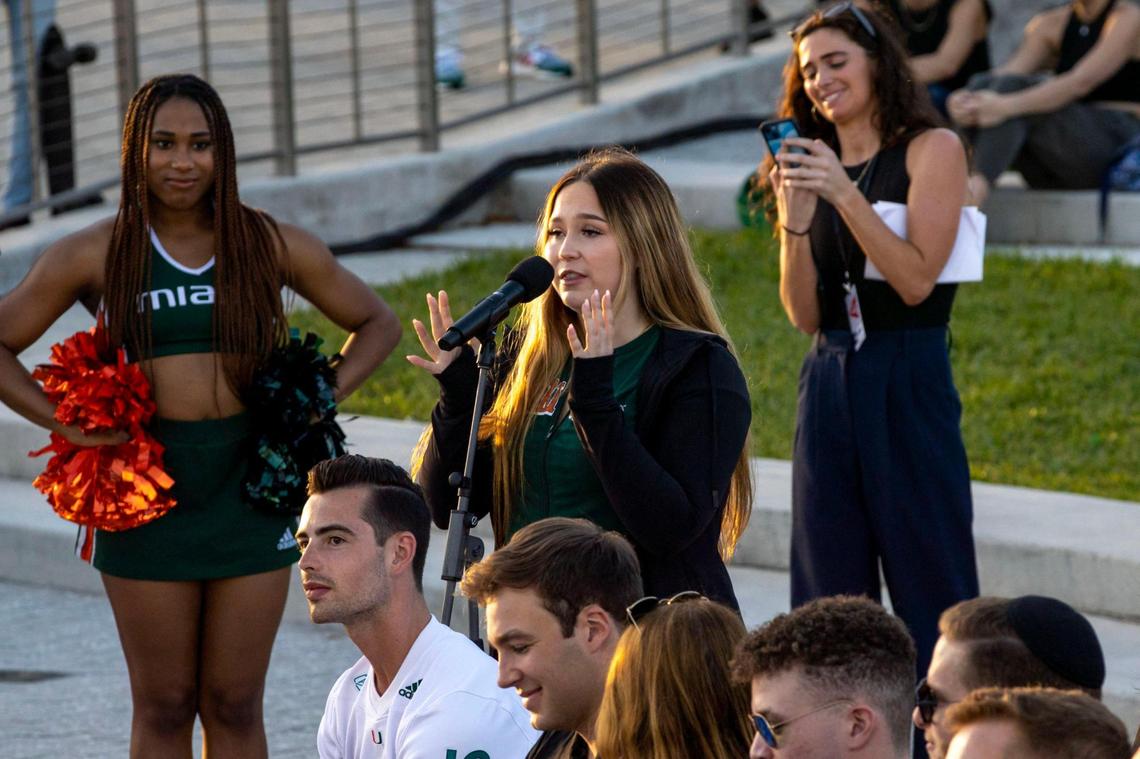 Student Francesca DiMisa, 21, speaks to CNBC’s Jim Cramer during a taping of his show ‘Mad Money’ from the University of Miami campus in Coral Gables, Florida, on Thursday, Feb. 2, 2023. DiMisa thanked Cramer after telling him that she and her father would watch the show together regularly before he died of pancreatic cancer.