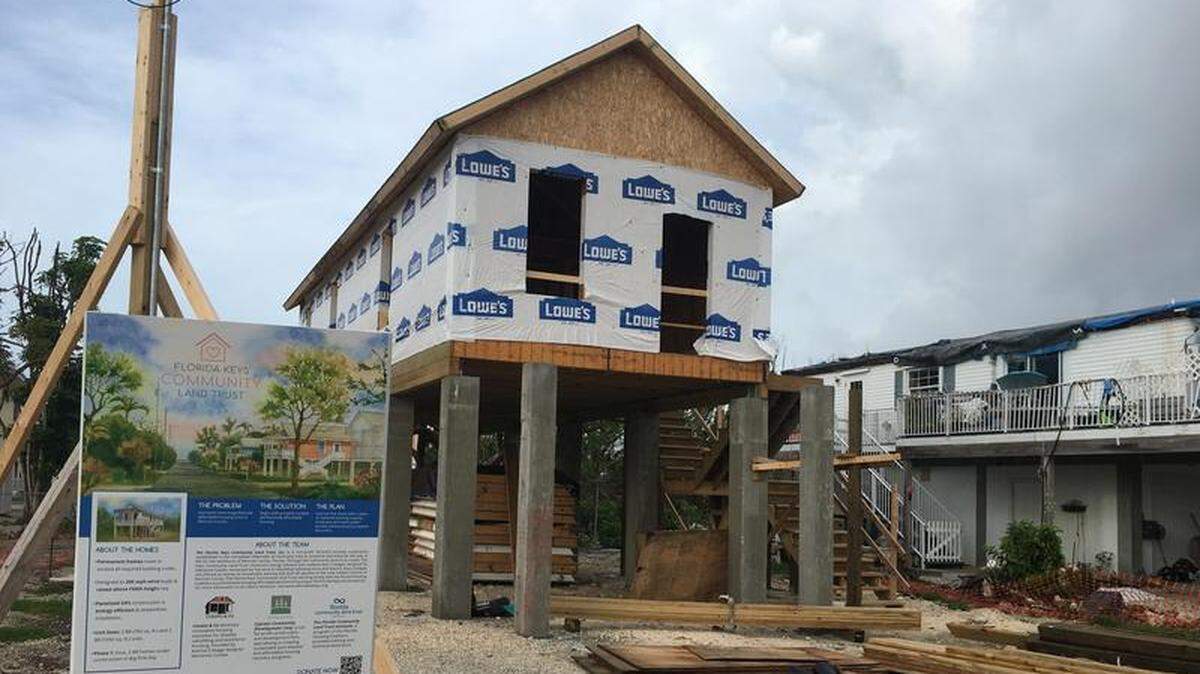 One of the "Keys cottages" during early construction on May 28, 2018.