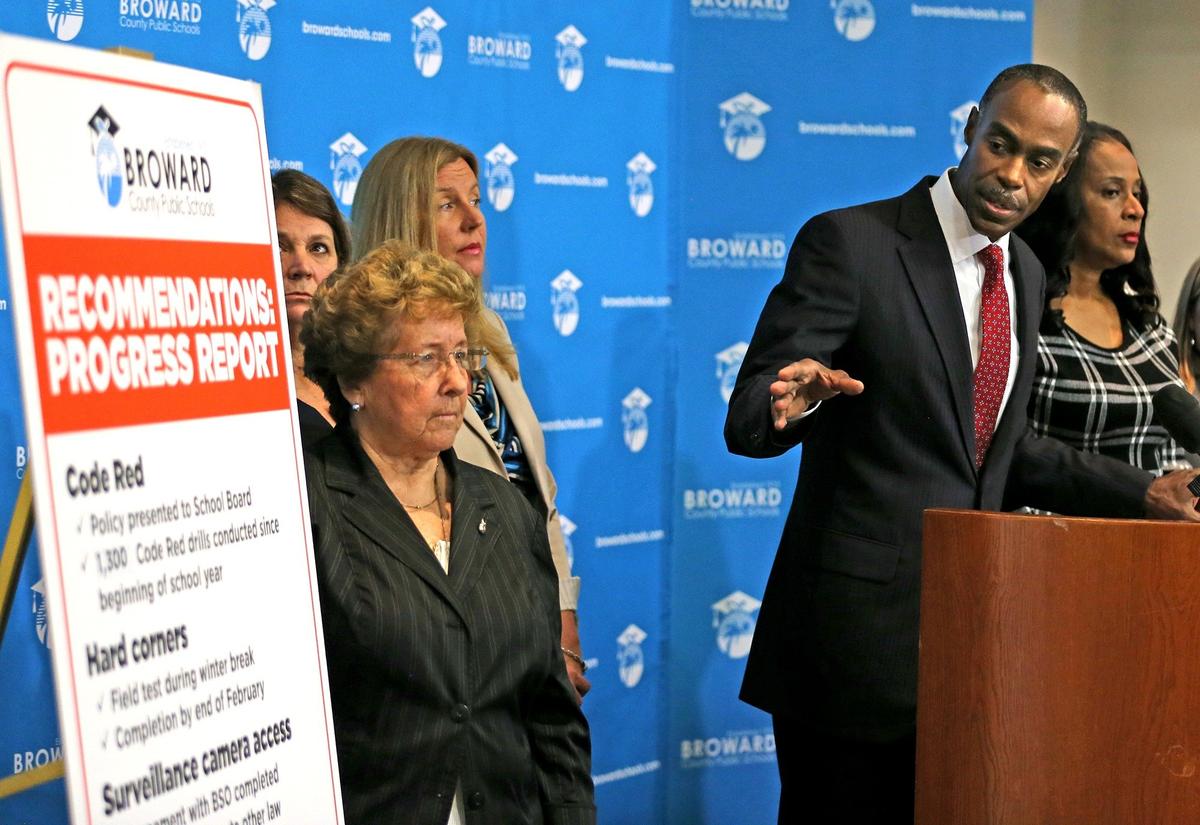 Broward County Public Schools Superintendent Robert W. Runcie provides a progress report on recommendations for school districts outlined in the Marjory Stoneman Douglas High School Public Safety Commission’s report at a press conference at the school board, Jan. 17, 2019.