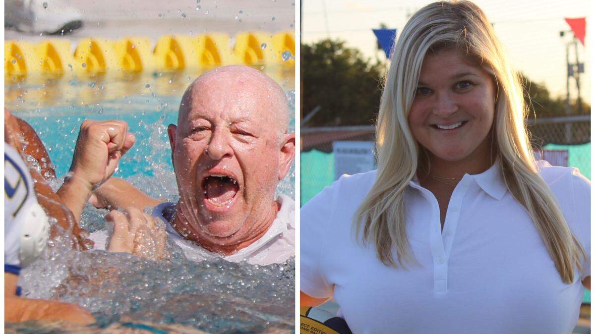 St. Thomas Aquinas boys coach Michael Goldenberg (left) and girls’ coach Kristin Plitnick (right) are the Miami Herald’s Broward Water Polo Coaches of the Year