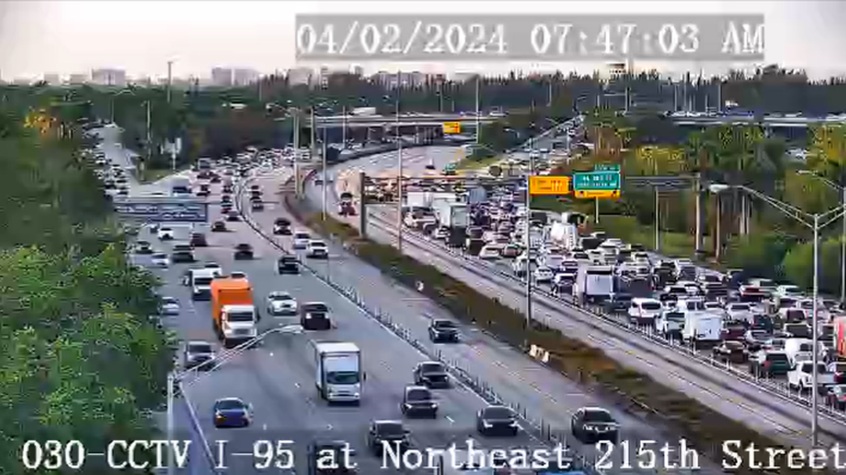 Interstate 95 was shut down near Miami Gardens after a carjacking in Broward County led to a police chase and a crash Tuesday, April 2, 2024, according to authorities.