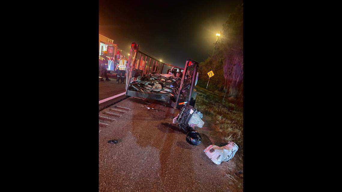 The car parts then went flying onto Interstate 75, ensnaring five other vehicles in a separate crash, officials said.&nbsp;