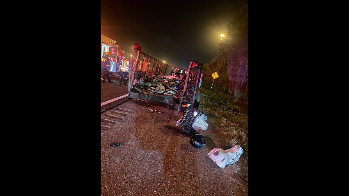 The car parts then went flying onto Interstate 75, ensnaring five other vehicles in a separate crash, officials said.&nbsp;