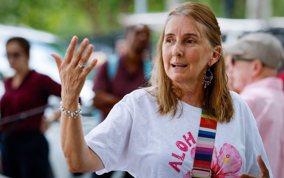 Maria Bilbao speaks to reporters outside the U.S. Immigration and Customs Enforcement field office in Miramar, Florida, on Thursday, July 2, 2026.