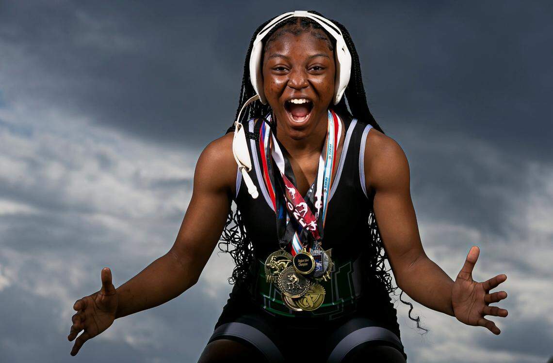 Dade Wrestler of the Year Mya Bethel, from North Miami Senior High School, is photographed at A.D. Barnes Park in Miami, Florida on Thursday, March 17, 2022.