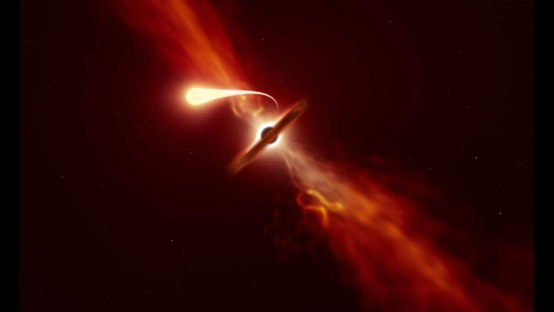 Artist’s impression of star being tidally disrupted by a supermassive black hole.