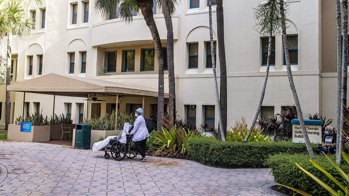 The entrance to the Harry Chernin skilled nursing facility in Miami Jewish Health Systems at Douglas Gardens.