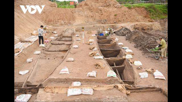 The boats are about 50 feet long and attached at the bow.