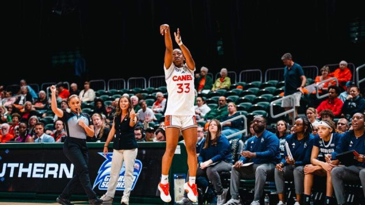 Amarachi Kimpson led the University of Miami with 19 points in an 82-56 win over Georgia Southern in the first round of the WBIT at the Watsco Center March 19, 2026.
