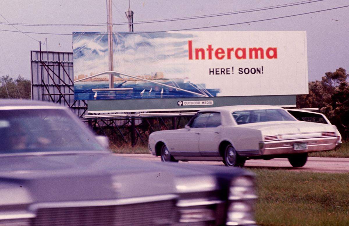 A sign advertising ‘Interama,’ a proposed theme park that was never built at what became FIU’s north campus.