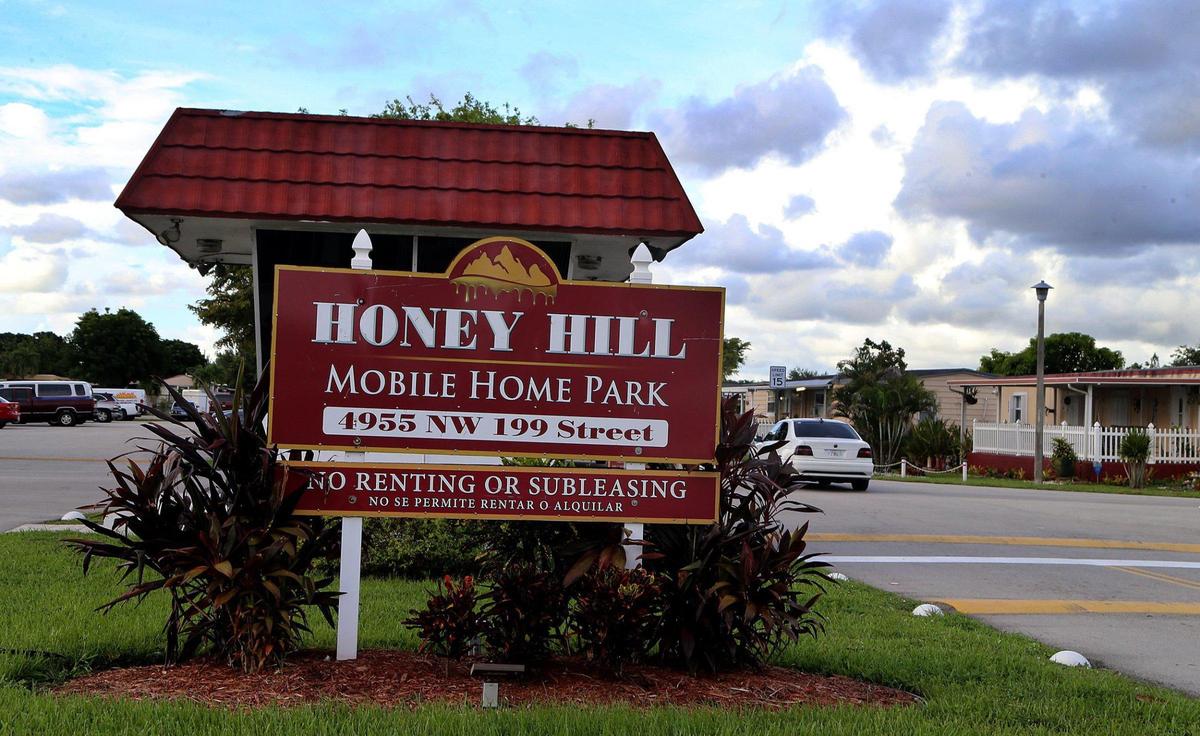Entrance to the Honey Hill Mobile Home Park in Miami Gardens, Florida.