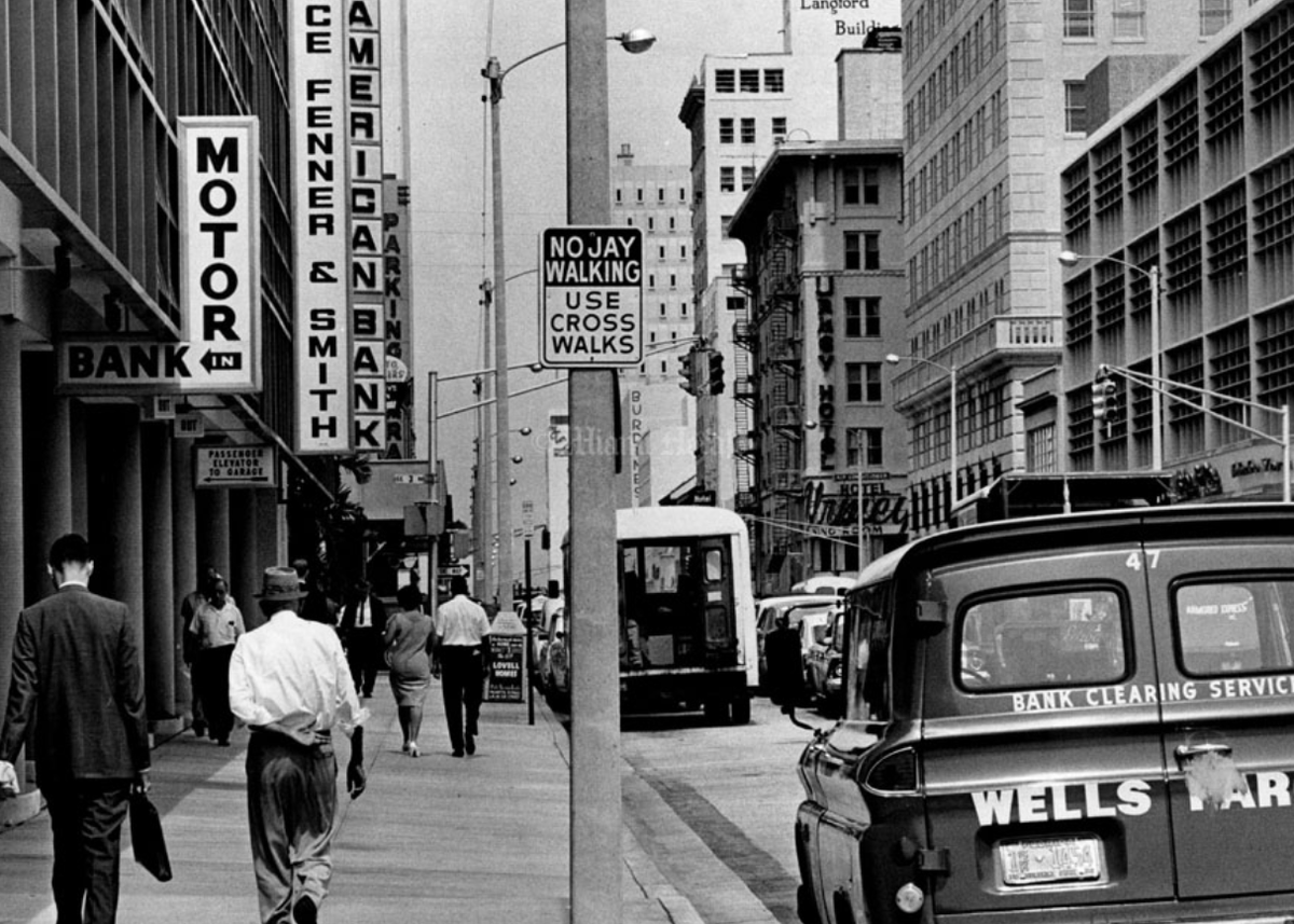 Where the Money Action is. Miami’s Rapidly Growing Financial District, looking west on SE First St., home of the big banks and brokerage houses - 1966