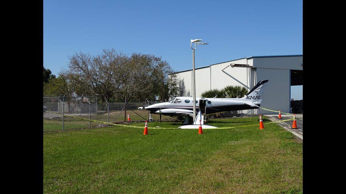 An accused plane thief made it only a few feet off the tarmac before crashing into a light pole and the airport’s perimeter fence, Florida officers said.