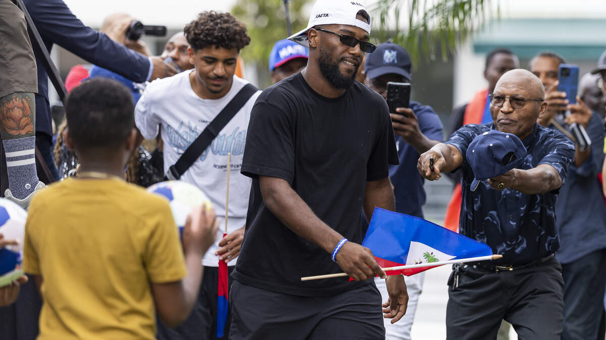 Haiti forward Duckens Nazon leaves after speaking during a meet-and-greet with fans at the Museum of Contemporary Art on Saturday, May 30, 2026, in North Miami, Fla.