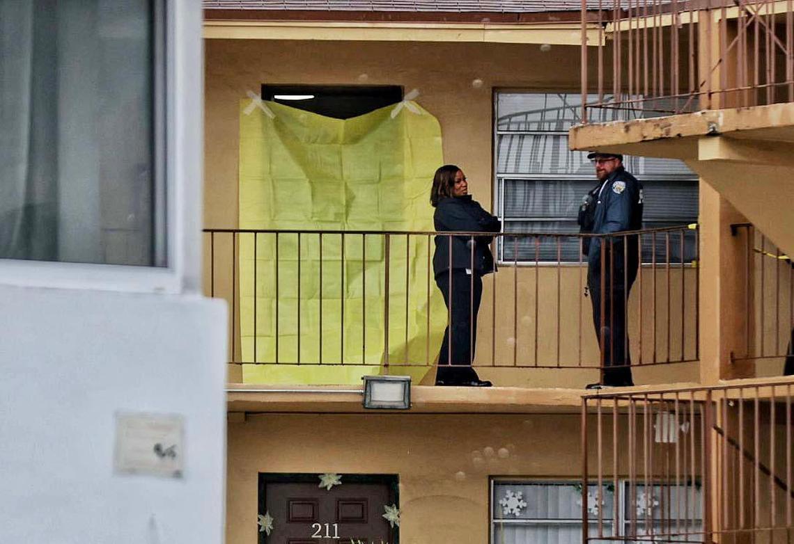 The scene at 1051 NE 163rd Street, where North Miami Beach police scrambled to an apartment early Tuesday morning after a woman called saying she had strangled and killed her child.