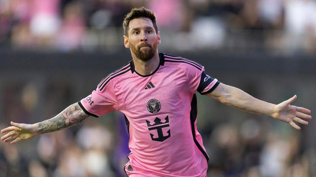 Inter Miami forward Lionel Messi (10) celebrates after scoring a goal against Orlando City in the second half of an MLS match at Chase Stadium on Saturday, March 2, 2024. The Argentine star has had a massive impact on soccer gambling in the United States since joining MLS last summer.