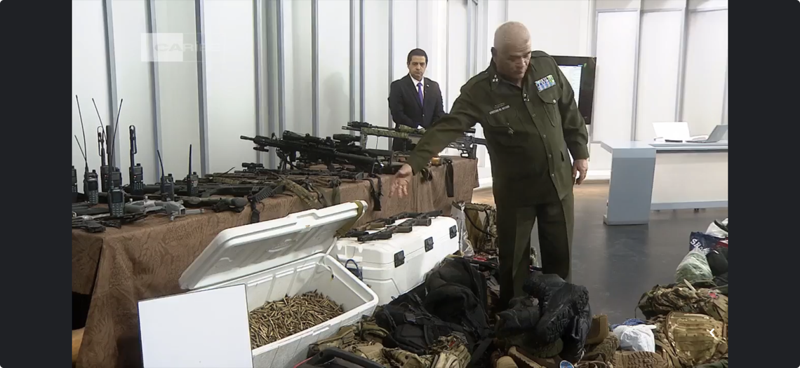 Cuban authorities displayed a cache of weapons that they said were seized from a group of men who entered Cuba’s territorial waters on Feb. 25, 2026, on a terrorist mission.