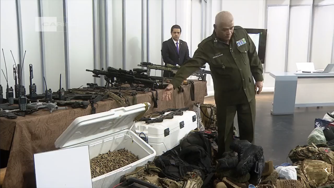 Cuban authorities displayed a cache of weapons that they said were seized from a group of men who entered Cuba’s territorial waters on Feb. 25, 2026, on a terrorist mission.
