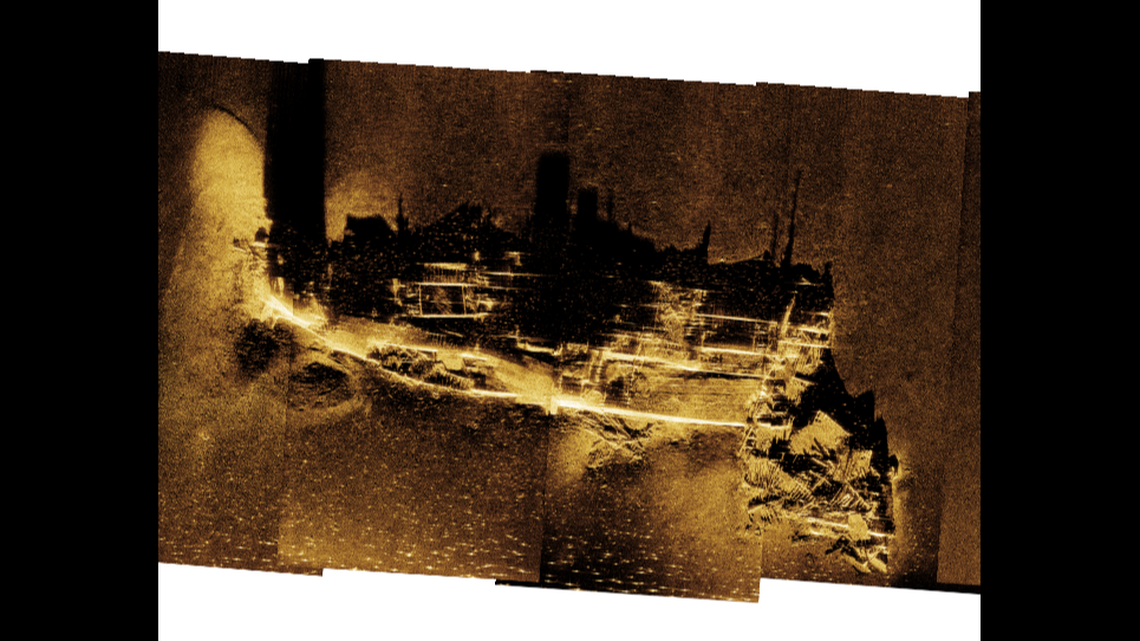 It is reported the bow of the Kotohira Maru was blown off by a 500-pound bomb and the team found evidence of that damage when visiting the site off Alaska’s Attu island.