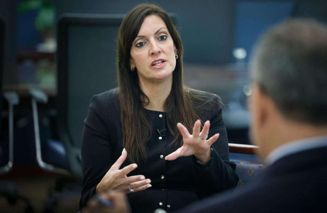 Former Florida Lieutenant Governor Jeanette Nuñez speaks about her role as interim president of Florida International University at the presidents office in the Primera Casa building at FIU’s main campus on Tuesday, February 25, 2025.
