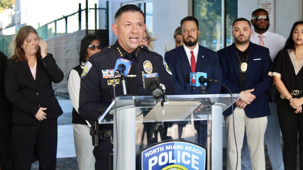 North Miami Beach Police Chief Juan Pinillos announces an arrest in the 2015 murder of Annex Jean, a decade-long cold case. Damian Williams, 33, the alleged killer, was arrested Saturday.