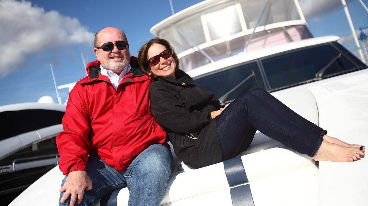 Andrew Hall and his wife, Gail Sloane Meyers, on their boat in the Hamptons.