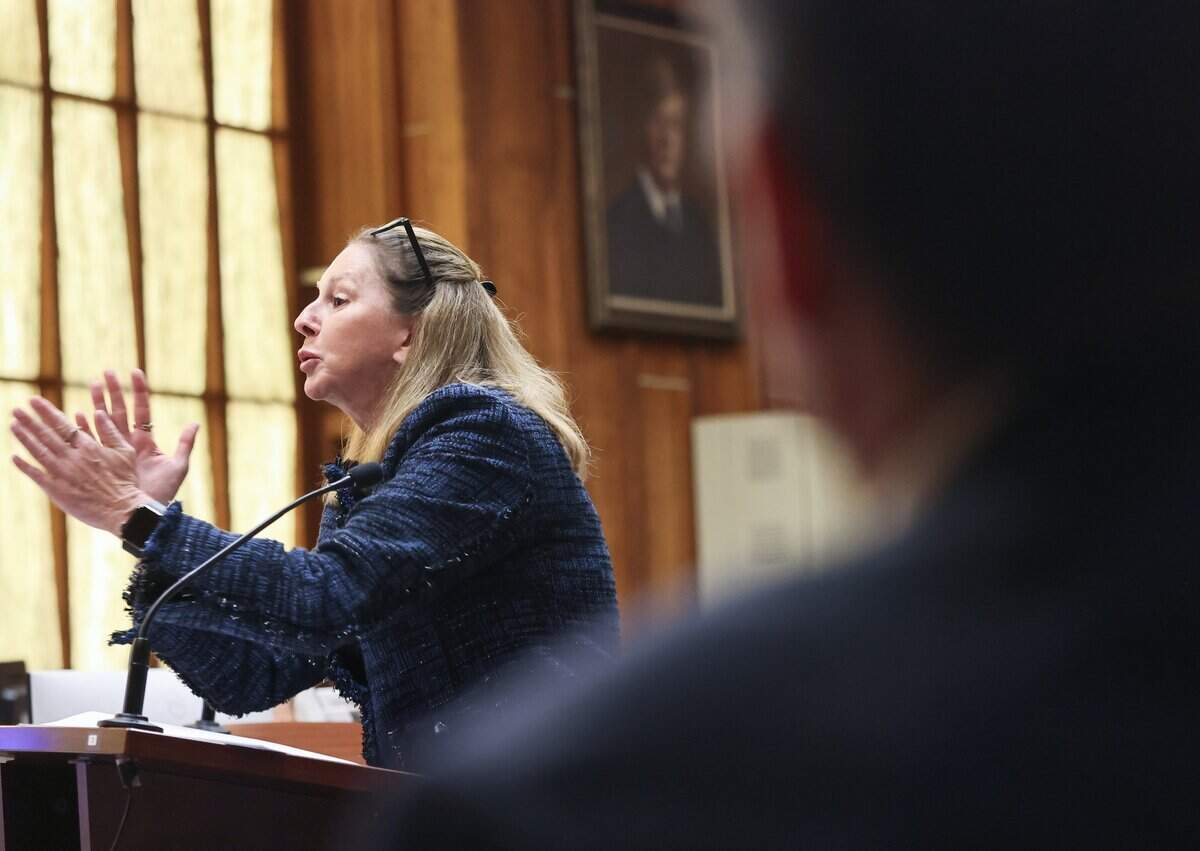George Pino, left, listening as lead prosecutor Laura Adams delivers her closing arguments on Monday, June 22, 2026 in Courtroom 4-1 at the Richard E. Gerstein Justice Building in Miami, Florida. Adams urged the jury to find George Pino guilty of manslaughter and vessel homicide charges linked to boat crash that killed Lucy Fernandez.