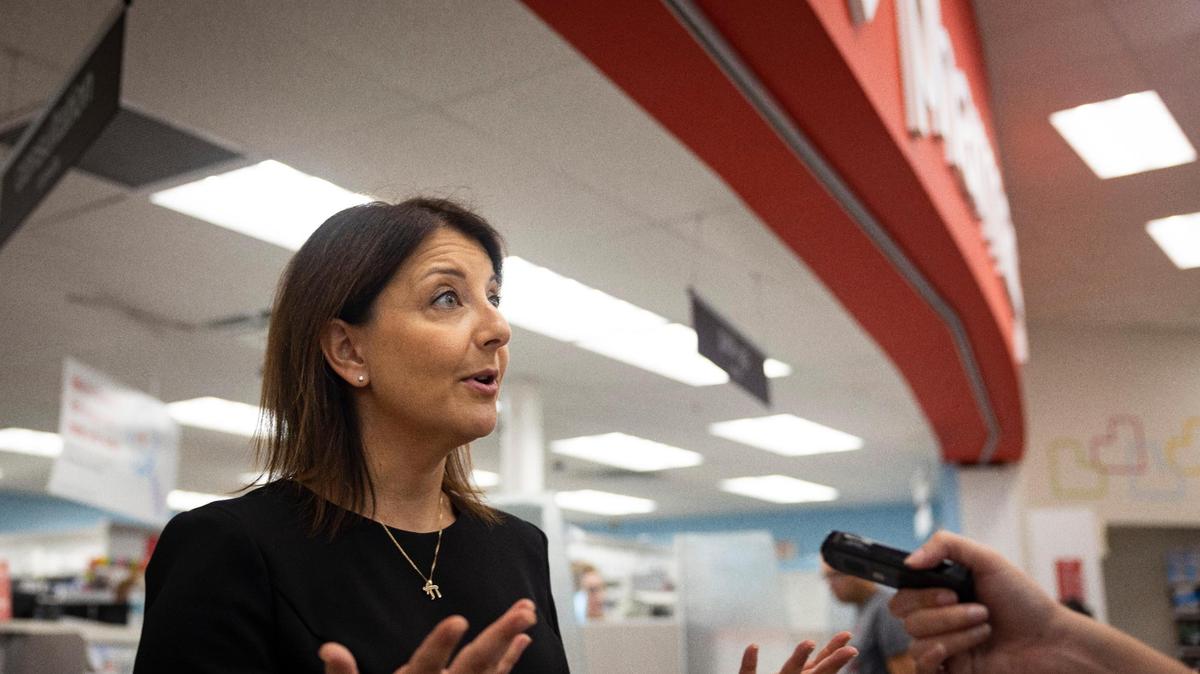 CDC Director Mandy Cohen talks to the press during a visit to CVS Pharmacy on Monday, Oct. 16, 2023, located on SW 40th Street in Miami.