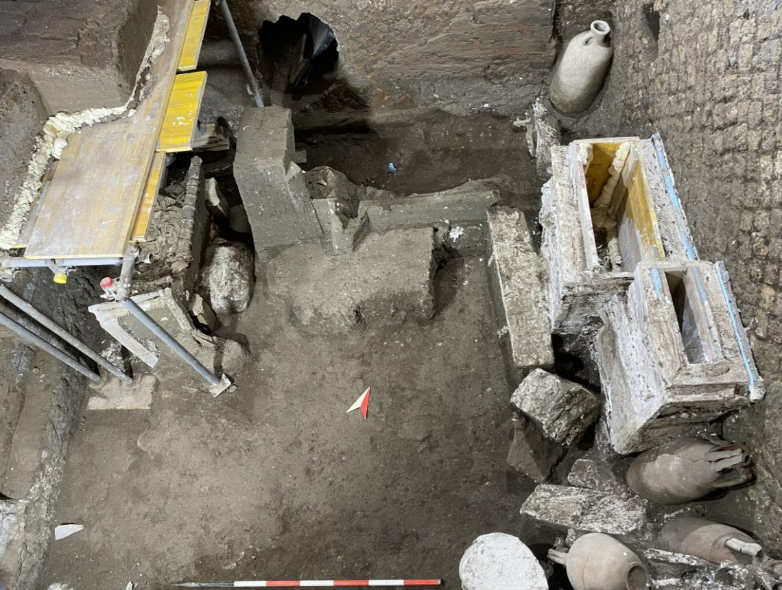 Several tools and vessels, known as amphorae, were found in the room.