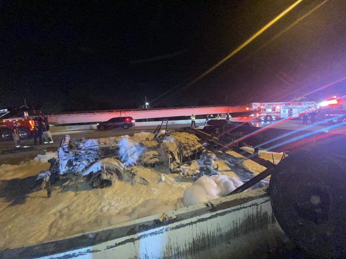 A crash involving a Florida rapper and a tractor trailer that caught fire shut has shut down a section of State Road 112 during Thursday’s morning rush hour.&nbsp;