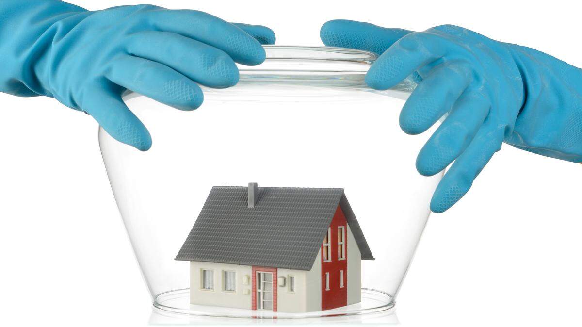House under coronavirus quarantine isolated on white background.