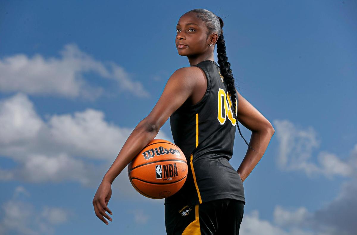 Broward Basketball Big School Player of the Year Ta’Niya Latson, from American Heritage, is photographed at Brian Piccolo Park in Hollywood, Florida on Wednesday, March 9, 2022.