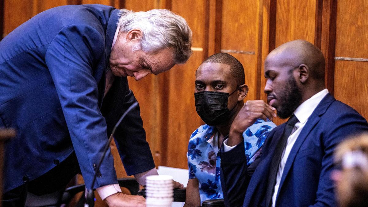 Maiky Simeon appeared in court in a wheelchair in Miami on Tuesday, Sept. 6, 2022. Defense attorney Albert Z. Levin, left, and a cousin of Simeon reacted after he was ordered by Judge Diana Vizcaino to be held without bond in the deaths of five young people in a wrong-way crash on the Palmetto Expressway. Prosecutors now plan to file DUI manslaughter charges.