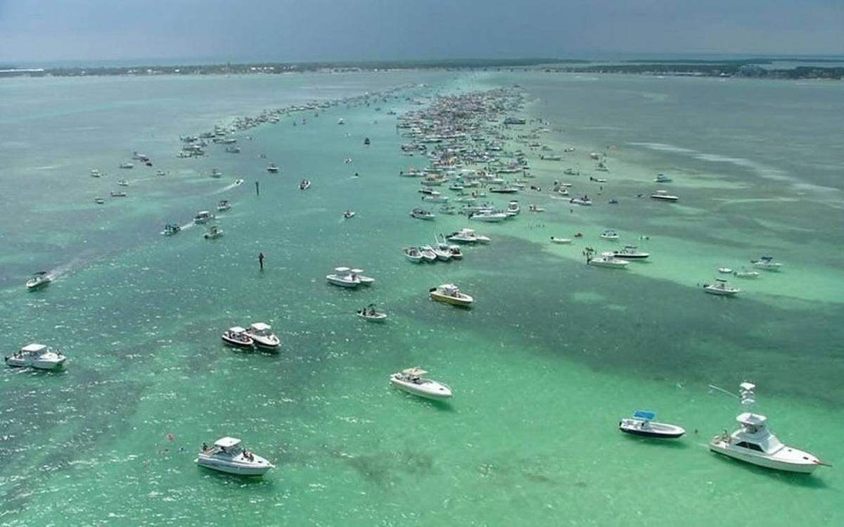 The Sandbar off Islamorada fills with scores of boats during three-day weekends like Memorial Day and Labor Day in 2018.