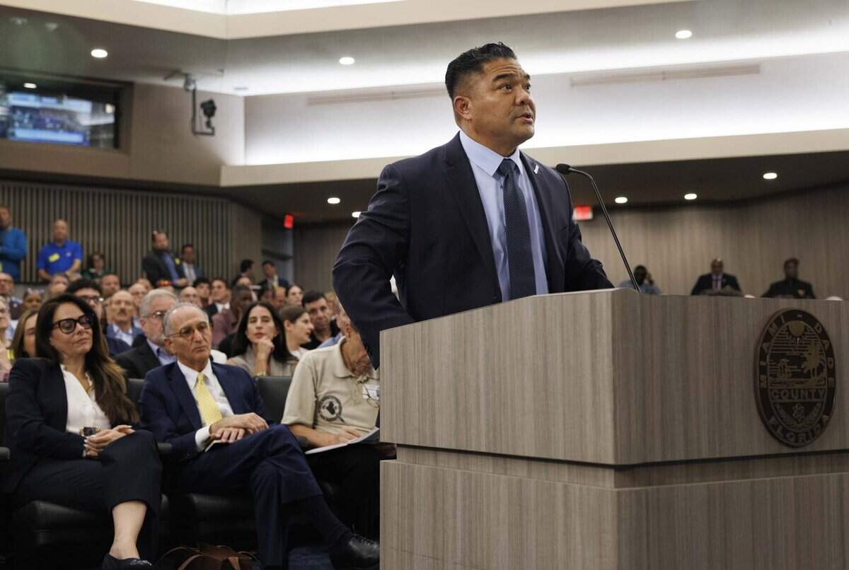 Frederick Wong, interim director of PortMiami, speaks during a county commission meeting on Tuesday, June 16, 2026, at the Stephen P Clark Government Center in downtown Miami, Fla. On the agenda is a vote to open Miami Center for Mental Health and Recovery, a treatment facility designed for people with mental illness facing minor criminal charges.