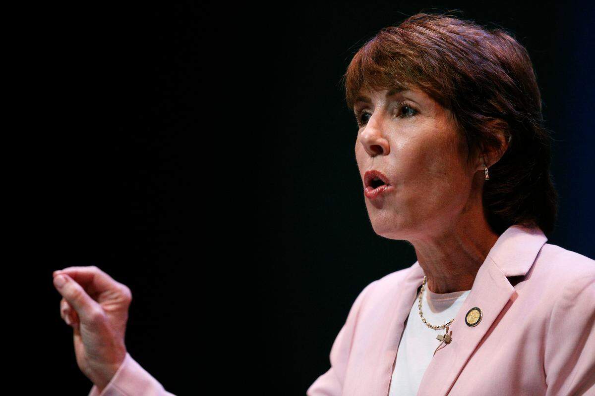Former U.S. Rep. Gwen Graham speaks during a gubernatorial debate ahead of the Democratic primary for governor on Monday, June 11, 2018, in Miramar.