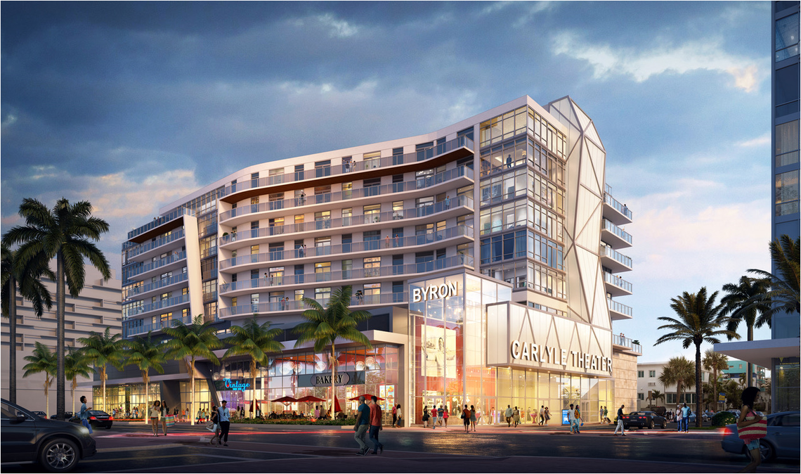 A rendering shows what the Byron Carlyle Theater site would look like under a proposal from developers Menin Hospitality and KGTC.