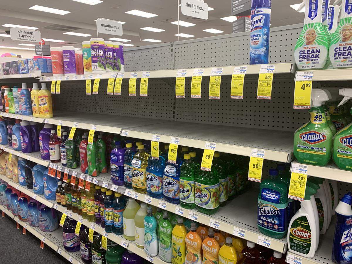 Shoppers are stocking up on disinfectants and other cleaning supplies as they prepare for a possible coronavirus spread. Lysol was almost sold out at a CVS on Coral Way March 3, 2020.