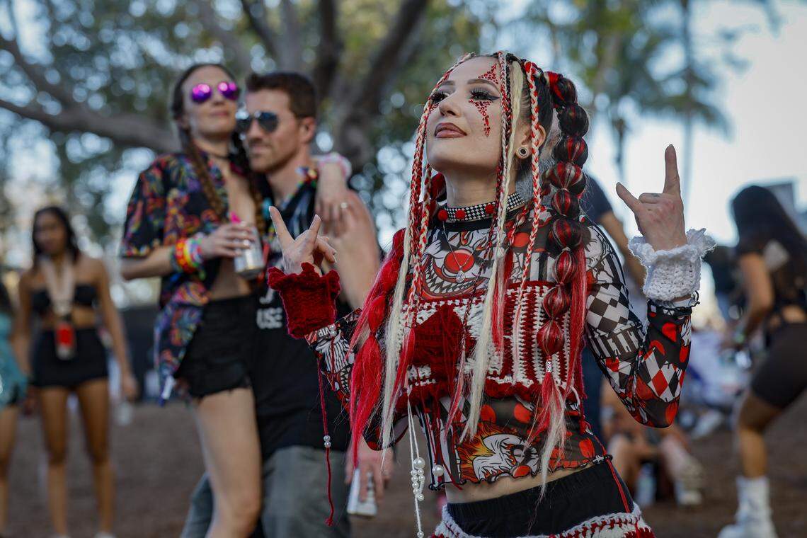 Dani Buhot of Fort Lauderdale dances at the World Wide Stage during Ultra Music Festival in Miami, Florida, on Friday, March 27, 2026.