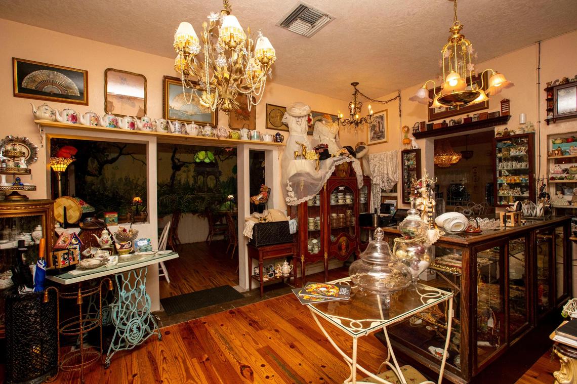 The Tea Room at Cauley Square gives off a real Miss Havisham vibe, with Victorian wedding dresses adorning the walls and antiques galore.