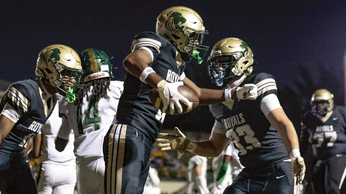 Immaculata-La Salle High School’s wide receiver Kamari Vasquez (13) reacts after scoring against Mater Academy in the first half at Immaculata-La Salle High School in Miami, FL, on Friday, October 24, 2025.