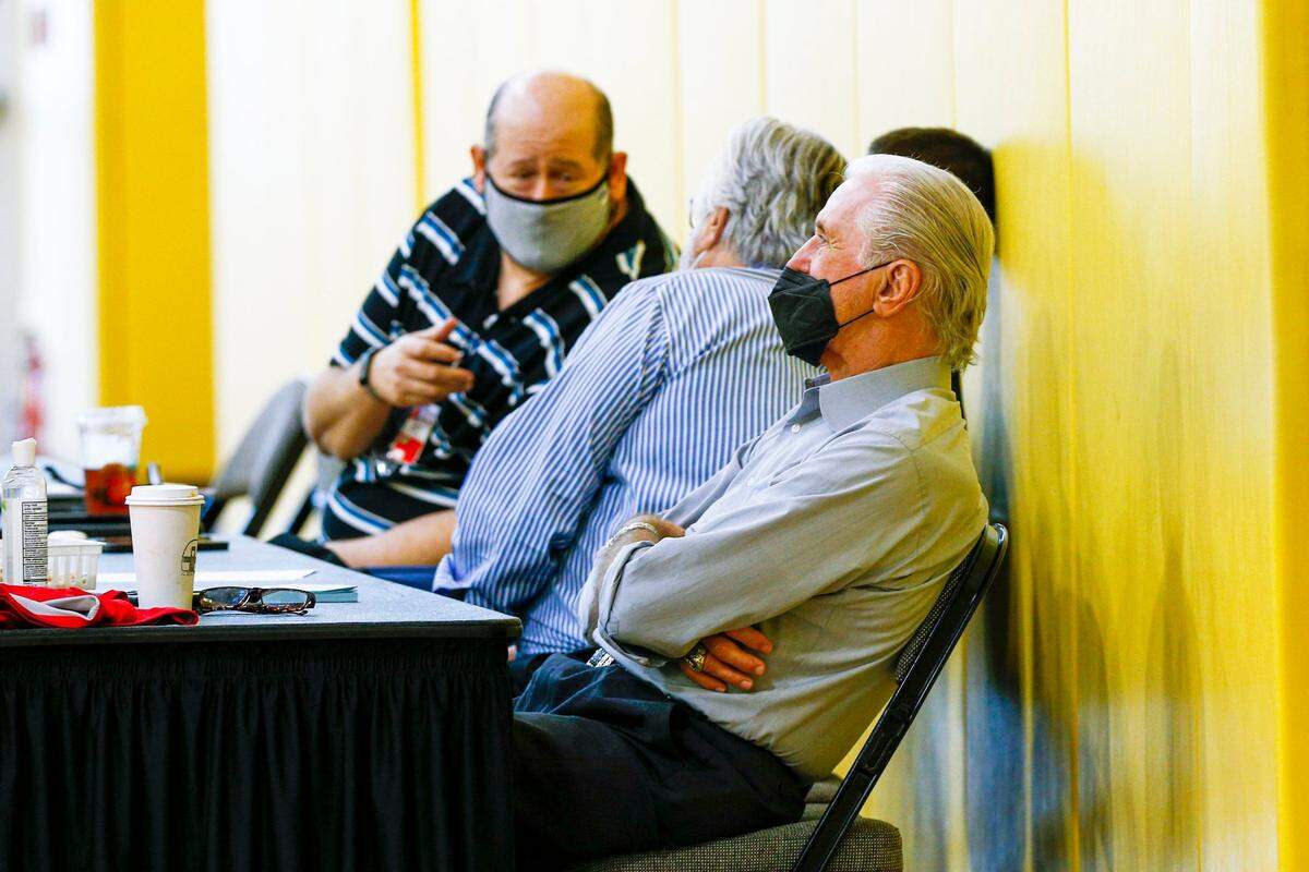 Miami Heat President Pat Riley watches practice from the sidelines at FTX Arena in Miami, Florida, on Thursday, September 30, 2021.
