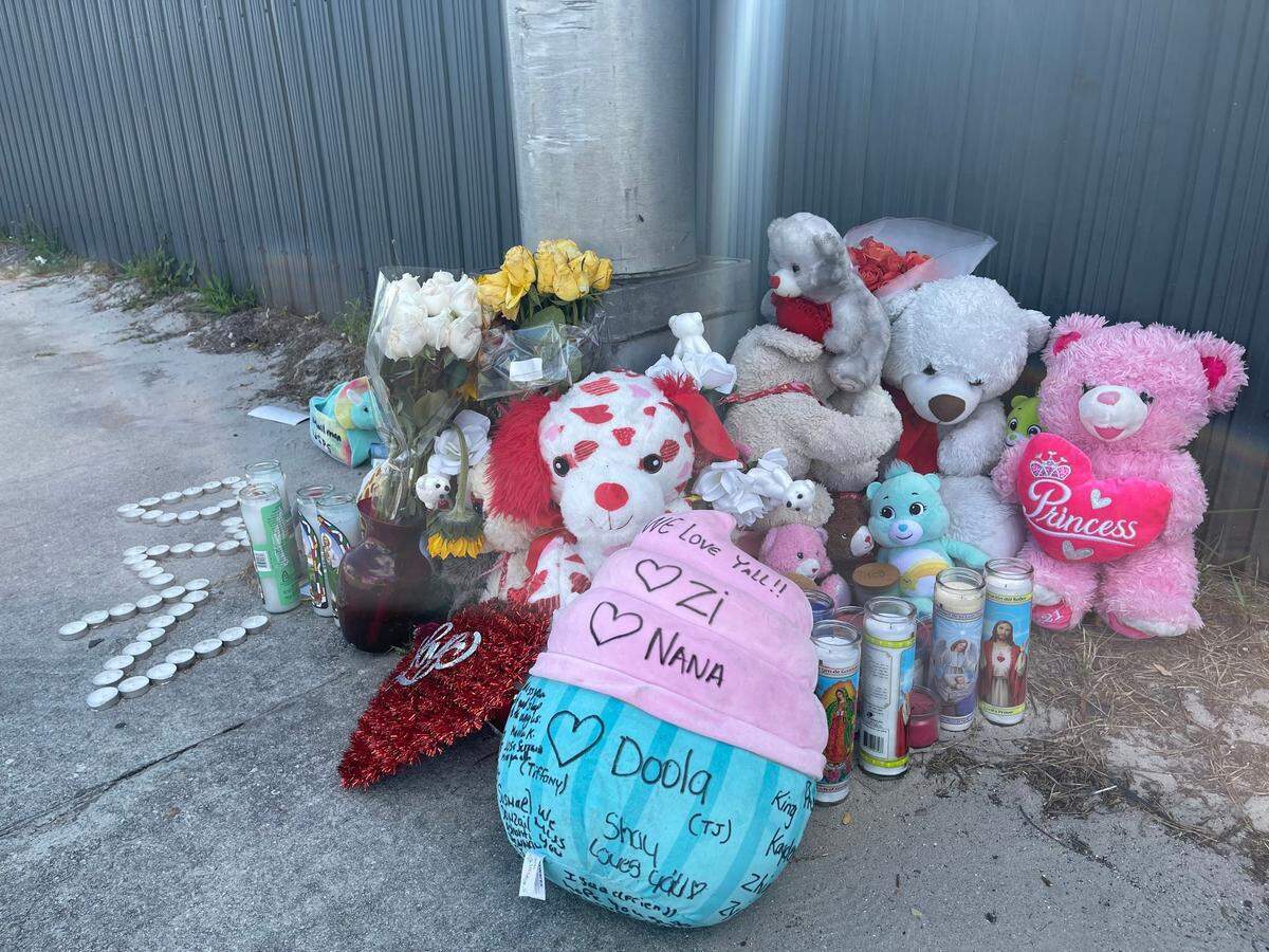 A memorial for the three children and grandmother who died in a car crash on Saturday evening near Northwest 37th Avenue and 171st Street in Miami Gardens, Tuesday, Feb. 11, 2025.