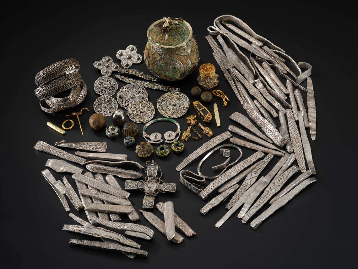 The large hoard includes more than 10 pounds of gold and silver, officials said.