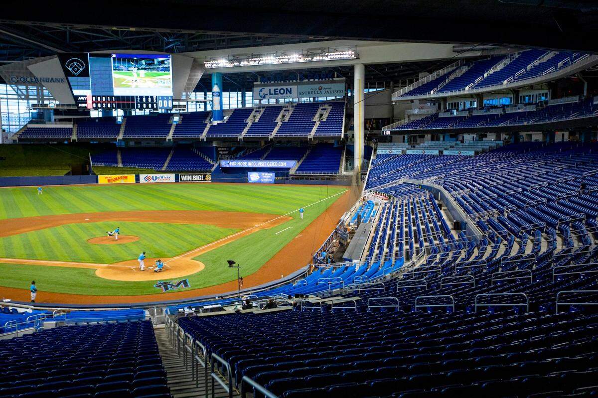 Marlins Park remains empty during a intra squad simulated game in Miami, Florida on Sunday, July 12, 2020.